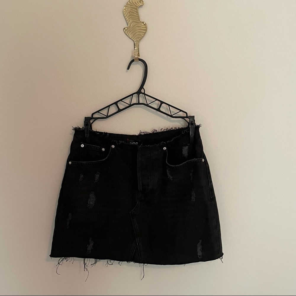 Black BDG distressed mini skirt with raw hem